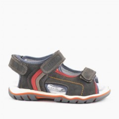 Genuine Leather Gray Velcro Boy Sandals 100278841