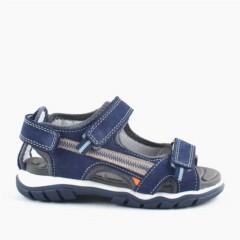 Genuine Leather Navy Blue Velcro Boy Outdoor Sandals 100278840