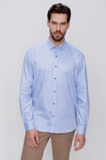 Shirt - Men's Blue 100% Cotton Jacquard Regular Fit Comfy Cut Shirt 100350740 - Turkey