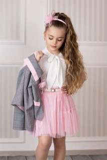 Outwear - Girls' Blazer Jacket Fluffy Tulle Pink Skirt Suit 100328339 - Turkey