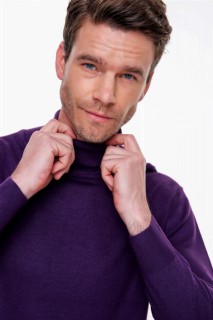 Men's Purple Basic Dynamic Fit Turtleneck Knitwear Sweater 100345093