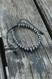 Others - Black Gray Macrame Natural Stone Men's Bracelet 100328023 - Turkey