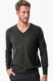 Men Khaki Dynamic Fit Basic V Neck Knitwear Sweater 100345084