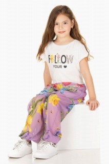 Girl's Floral Printed and Scarf Inner Shorts White Top and Bottom Set 100344722