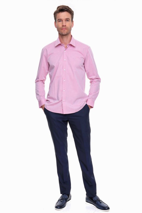 Men's Red Marida 100% Cotton Slim Fit Slim Fit Tight Collar Long Sleeve Shirt 100350598