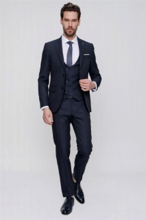 Men's Navy Blue Jacquard Vest Slim Fit Slim Fit 6 Drop Suit 100350698
