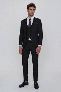 Suit - Men's Black Santos Basic Jacquard Slim Fit Slim Fit 6 Drop Vest Suit 100350990 - Turkey