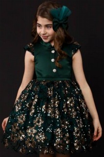 Girl's New Little Sultan Buttoned Fluffy Green Evening Dress 100327108