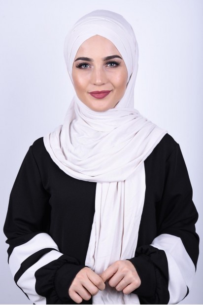 Ready to wear Hijab-Shawl - 3-Streifen-Schal aus gekämmter Baumwolle Ecru - Turkey