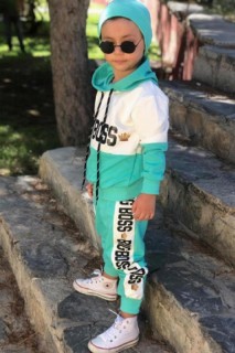 Boys Beret Digital Printed Hooded Turquoise Tracksuit Suit 100344707