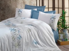 Dowry set - Spring Besticktes Bettbezug-Set aus Baumwollsatin Cremeblau 100342487 - Turkey