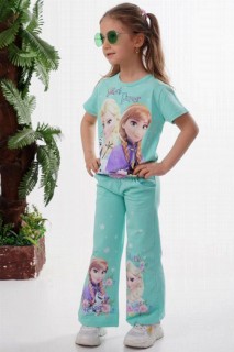 Tracksuits, Sweatshirts - Girl Kid Snow Queen Printed Elastic Waist Green Tracksuit Suit 100328334 - Turkey