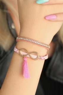 Bracelet - Pink Color Metal Infinity Tassel Ladies Bracelet 100318740 - Turkey